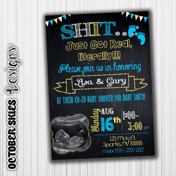Shit Just Got Real Baby Shower Invitation Baby Announcement