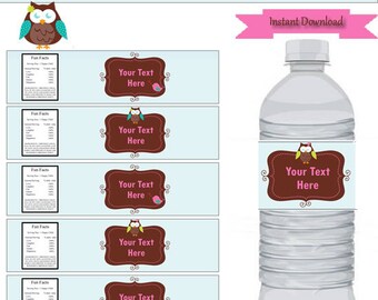 Ow party-water bottle labels-personalize-birthday decorations-dessert table-INSTANT DOWNLOAD & EDITABLE template-Type your own text