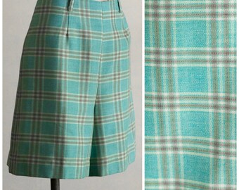 1960s blue plaid high waisted shorts