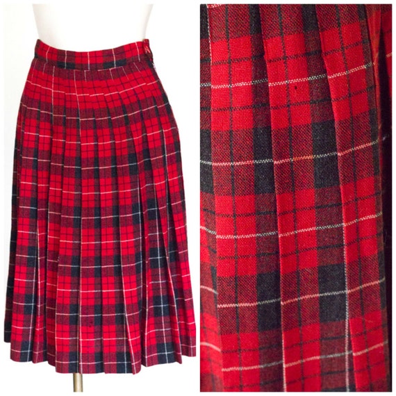 1950s red plaid wool pleated skirt by TimeTravelFashions on Etsy