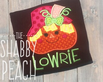 Girl Pumpkin Scarecrow Onesie or Shirt, Girl Pumpkin Brown Shirt, Pumpkin Applique