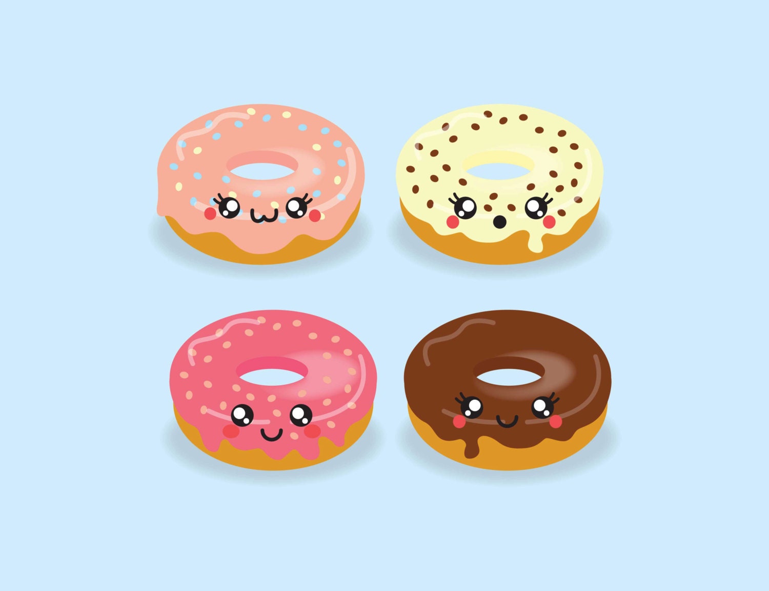 Premium Vector Clipart Kawaii Donuts Cute Donut Clip Art