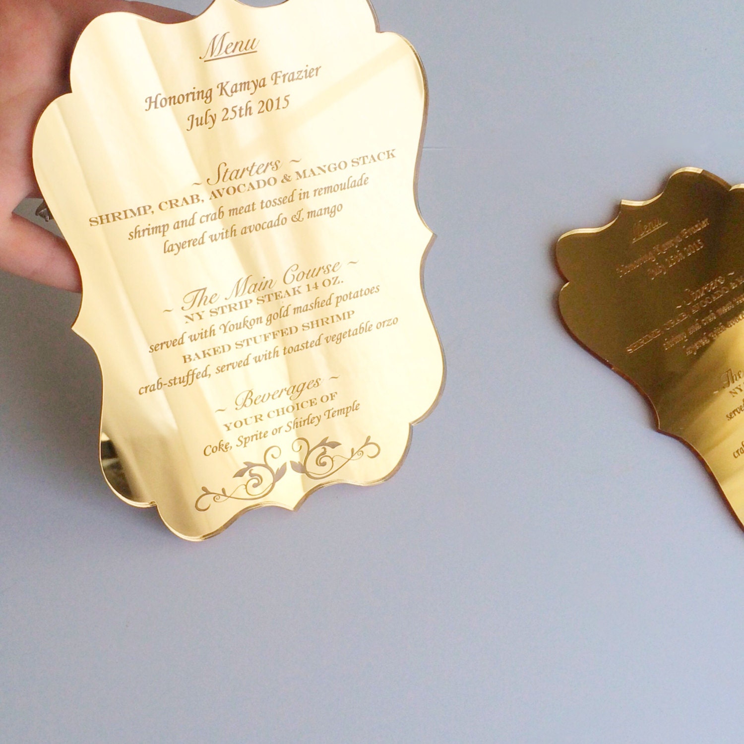 Laser Cut Etched Acrylic Menu Wedding Decor Party Decor