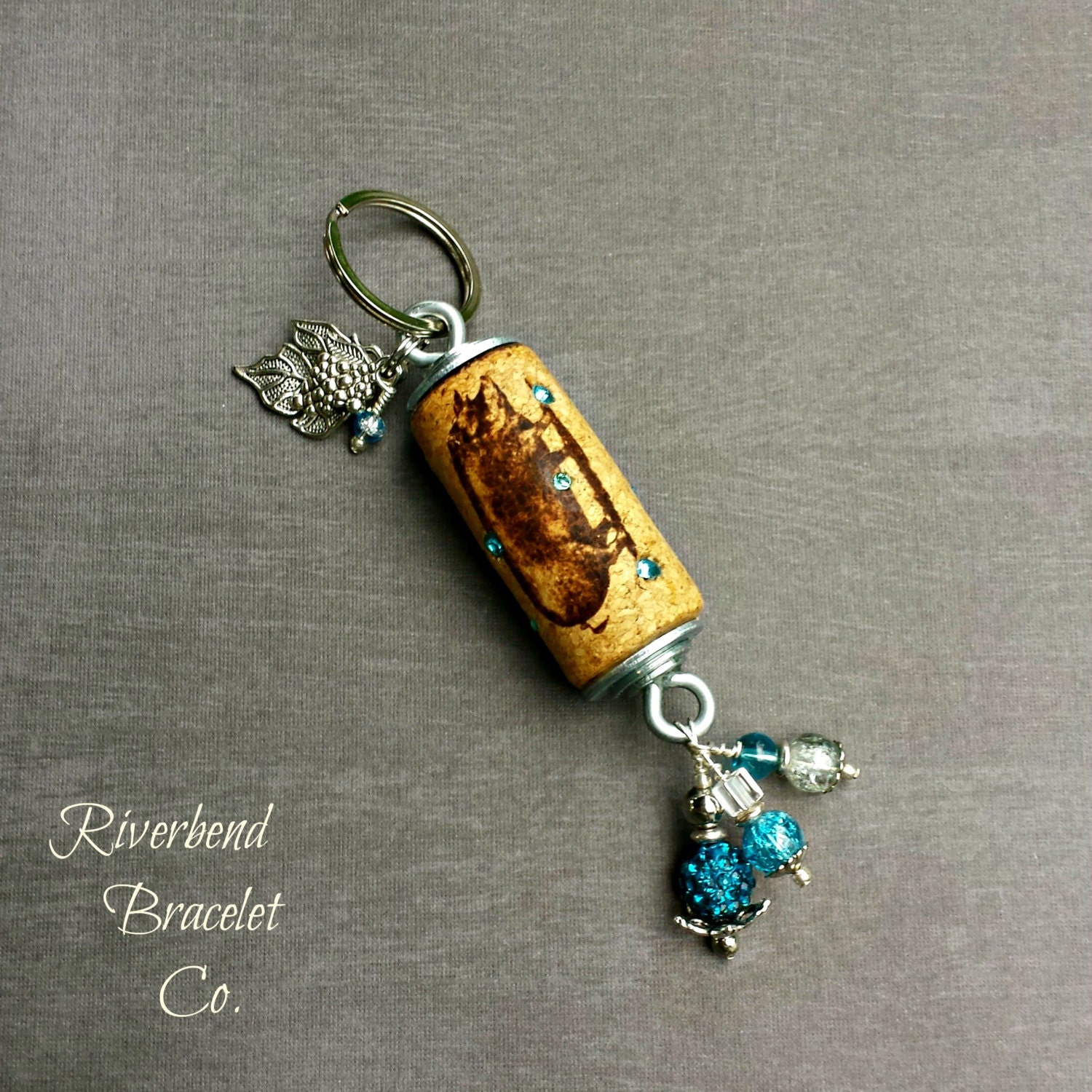 Pig Key Chain Wine Cork Keychain Rhinestone by RiverbendBraceletCo