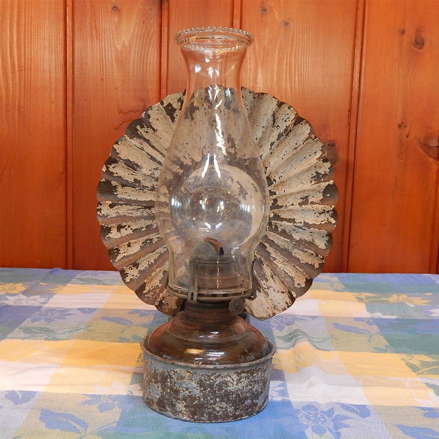 Oil Lamp with Reflector by VintageAdirondack on Etsy