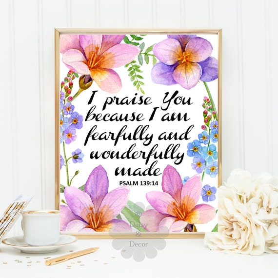 Psalm 139:14 Psalms Bible verse print Scripture print