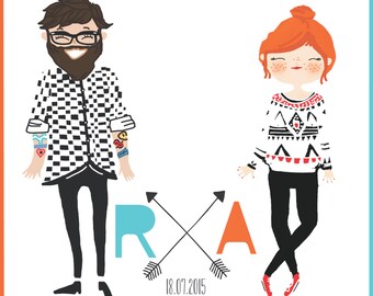Invitación de boda ilustrada y personalizada