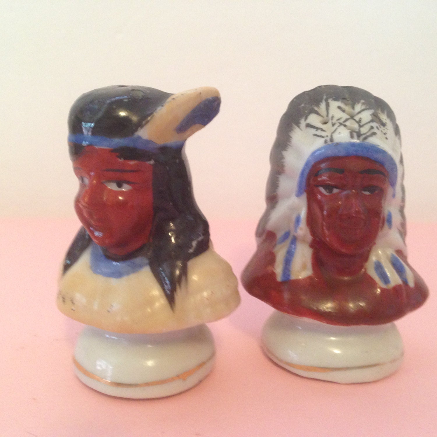 Vintage pair of Native American Indian figure salt and pepper shakers 2