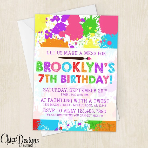 Art Party Invitation Paint Splatter Colorful Messy Party