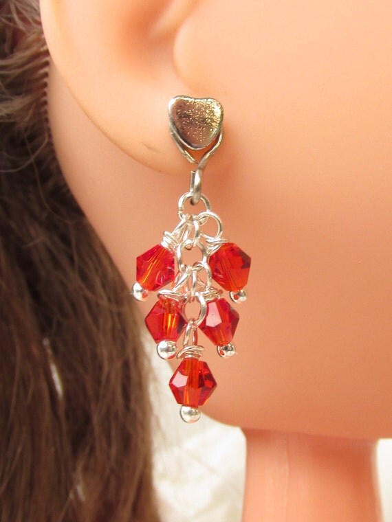 Doll jewelry red cluster earrings American Girl Hearts for