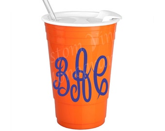 SALE * Monogrammed 30 oz Orange Big Gulp Insulated Solo Cup with Slide Open Lid and Straw / Personalized Insulated Solo Cup / Solo Cup