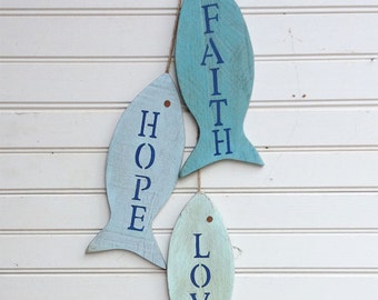 Wooden Fish Wall Decor painted string of wooden fish wall decor made with repurposed Wooden Fish Wall Decor painted string of wooden fish wall decor made with repurposed