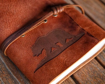 California Bear Leather Journal | Leather Scrapbook | Leather Sketchbook | Handmade Leather Journals