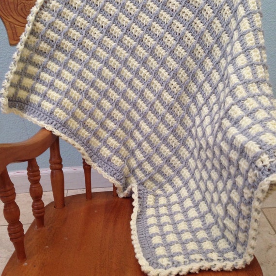 Tunisian crochet baby blanket - baby blanket - Yellow and gray baby ...