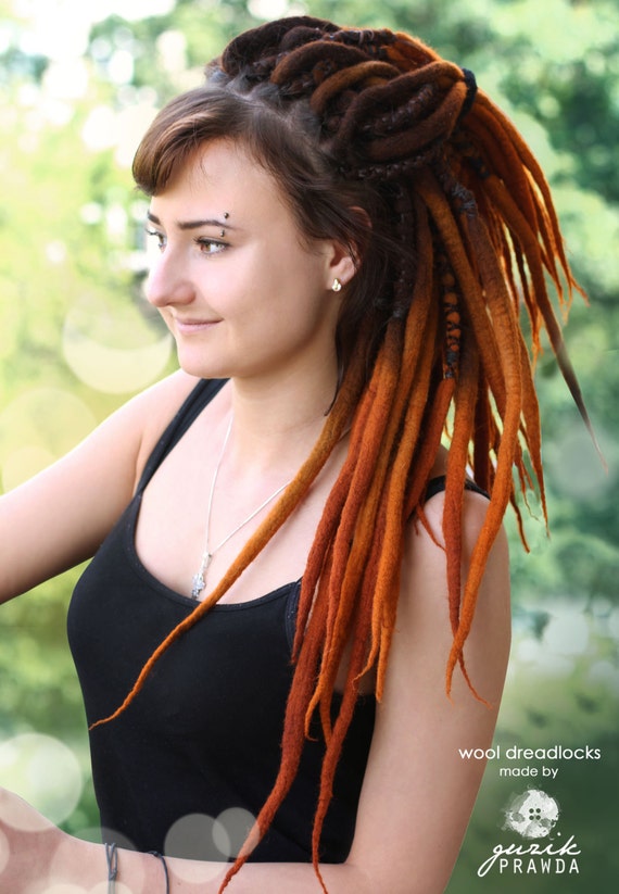Wool dreadlocks brown and ginger dyed dreads by BullfinchHandmade
