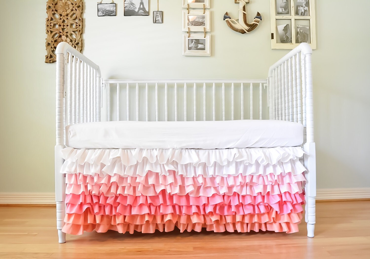 Waterfall Ruffle Crib Skirt Custom Color Made to fit your