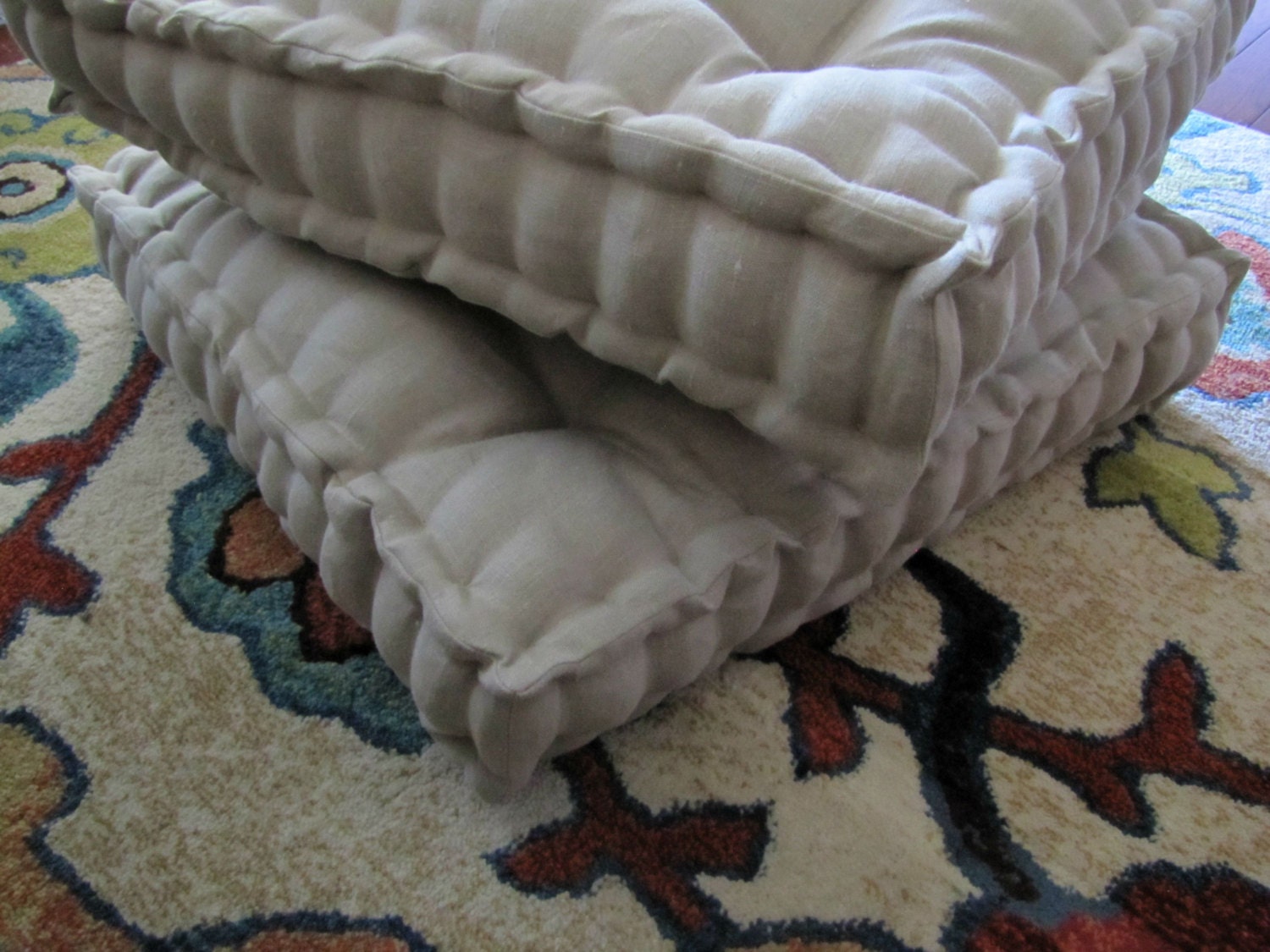 Linen Floor Pillow Tufted Floor Cushion with French Mattress