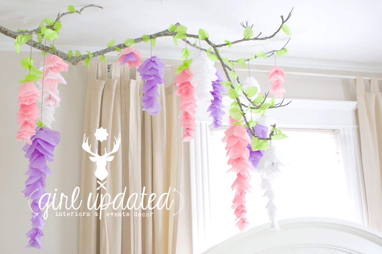 Wisteria tissue paper flower garland branch decor for