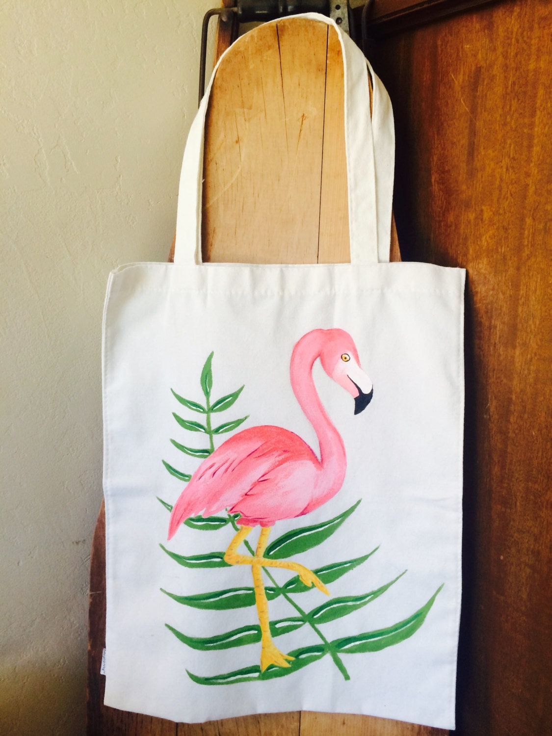 Hand-Painted Canvas Flamingo Tote Bag