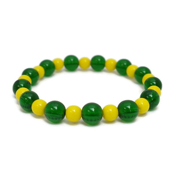 Green and Yellow Beaded Bracelet Stretch by TeamColorsbyCarrie
