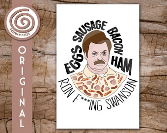 Ron Swanson - Parks and Recreation - Breakfast Foods - Custom Greeting Card - Birthday, Valentines, Graduation - Made to Order - Bacon