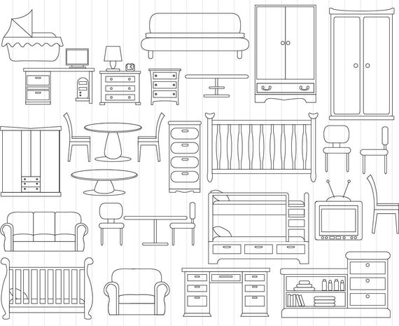 Outline Furniture Clipart-Digital Clip Art Graphics for
