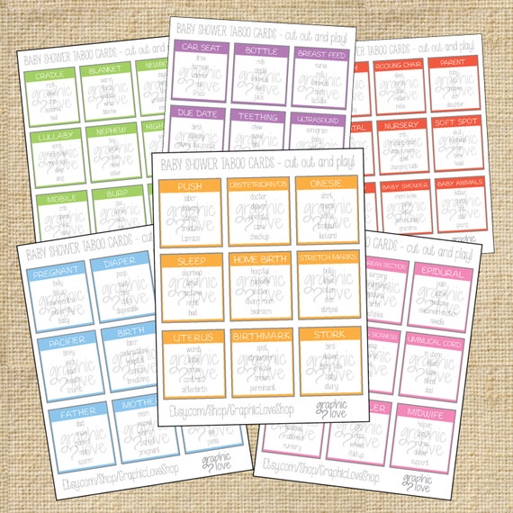 Baby Shower Taboo Game 54 Cards  Instant Download  Printable