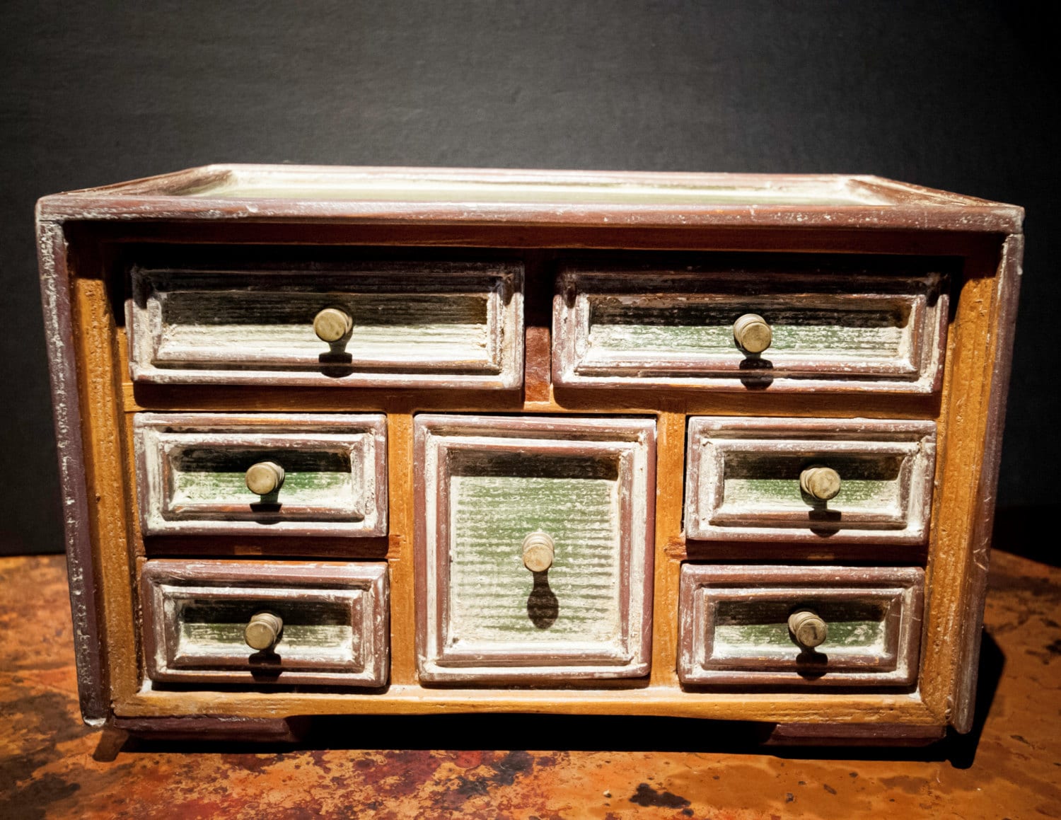 Small Wooden Vintage Seven Drawer Chest by FoundFeatherFarm