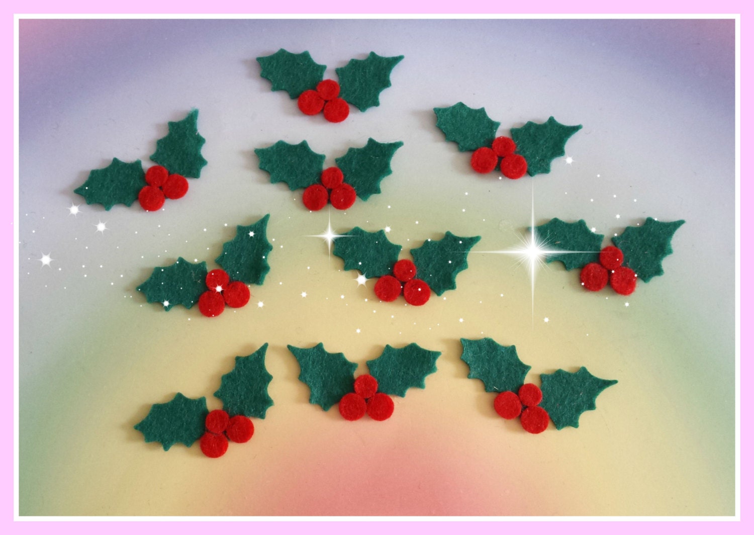 Felt Holly Die Cut Christmas Craft Embellishments by PrettyDieCuts