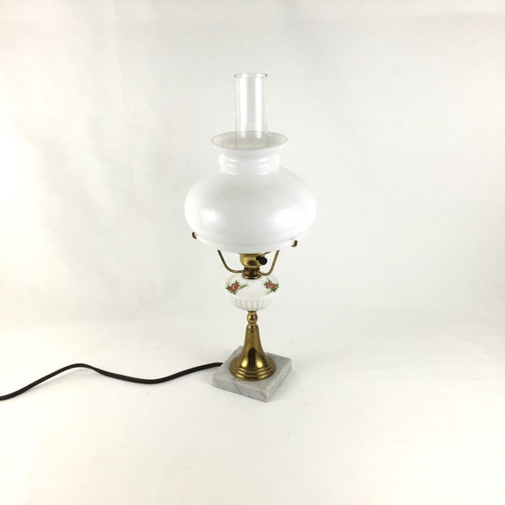 lamp Hurricane Glass  Brass milk Base Glass Globe Milk glass Lamp Marble Lamp brass With And