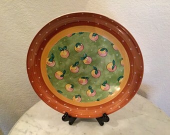 Vintage Beautiful Bois D' Arc Coupe Dinner Plate "Apricots" By Heather Outlaw Kurpis, For The Essex Collection, Raul Da Bernarda, Portugal.
