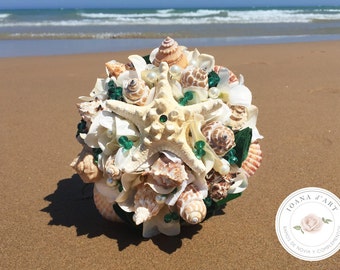 Beach bridal wedding bouquet, Sea shells bridal bouquet, green bouquet, Wedding starfish bouquet, Beach bridal bouquet