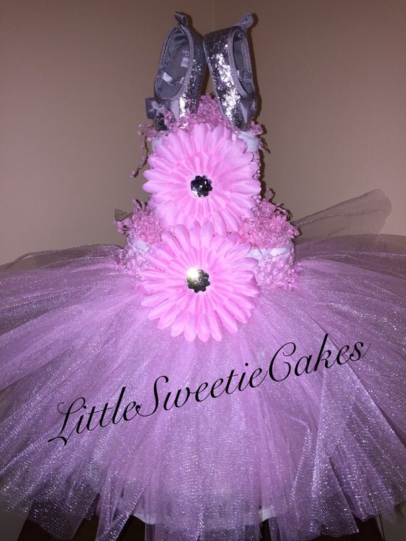 Pink and Silver ballerina tutu diaper cake pink tutu diaper