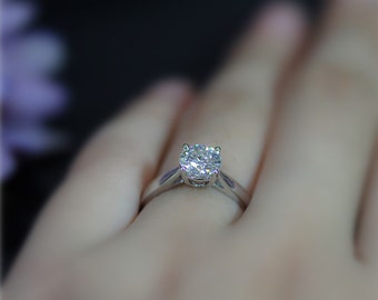 Simple Forever Classic CC moissanite 1ct Engagement Ring 6.5mm Round Wedding Ring Solid 14K White Gold Ring Bridal Ring Anniversary Ring