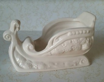 Vintage Santa Sleigh/ Vintage Porcelain Sleigh/ White Christmas Decor/ Vintage Sleigh Planter/ Vintage Trinket Dish/ Vintage Planter