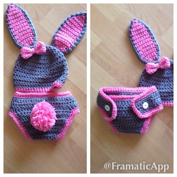 Crochet Baby Bunny Outfit Hat and Diaper Cover Bunny