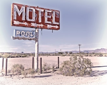 Sign Photography Motel Pool Sign Googie Wall Art Graphic Typography Route 66 Sign Route 66 Photography Retro Wall Art Abandoned Motel Sign