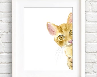 Orange Tabby Cat - Art Print - Nursery Art - Wall Decor - Watercolor Painting