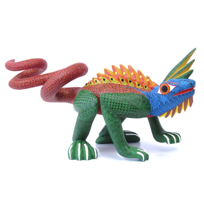 Fine Iguana Oaxacan Alebrije Wood Carving Handcrafted Mexican