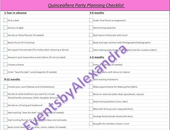 printable quinceanera checklist template