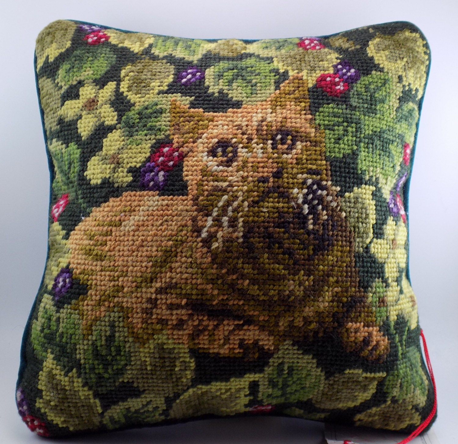 Throw Pillow Cushion Needlepoint Brown Tabby Cat by SomethingBolde