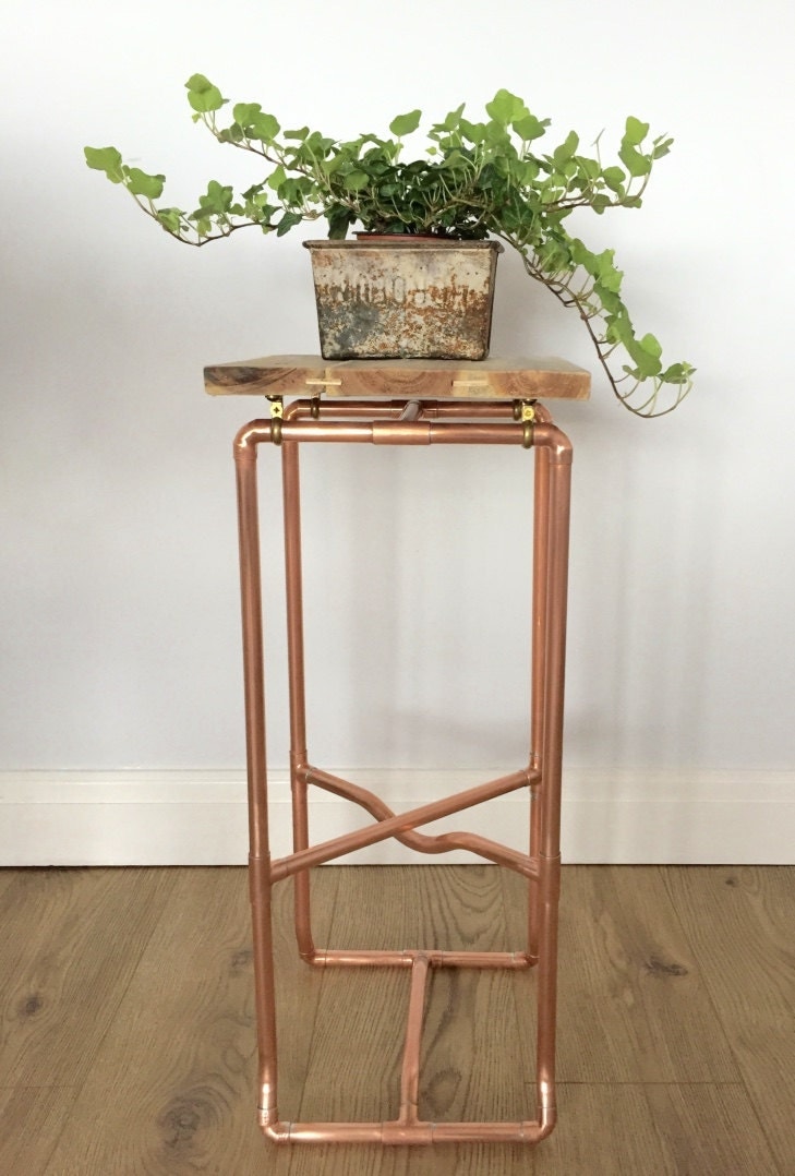 Copper Pipe Plant Stand and Table Industrial by PlankandPipe