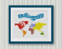 Map Of The World Hand Embroidery Patterns World Map Dr Seuss, Cross Stitch Pattern, World Map Cross Stitch