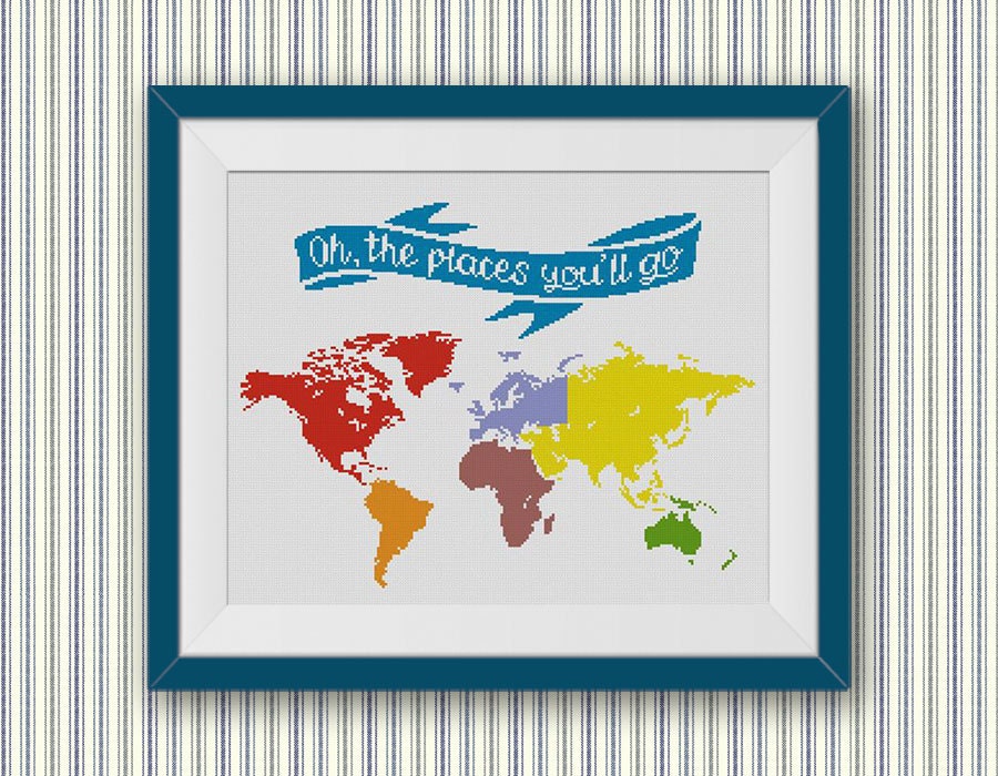 bogo free world map cross stitch pattern oh the places