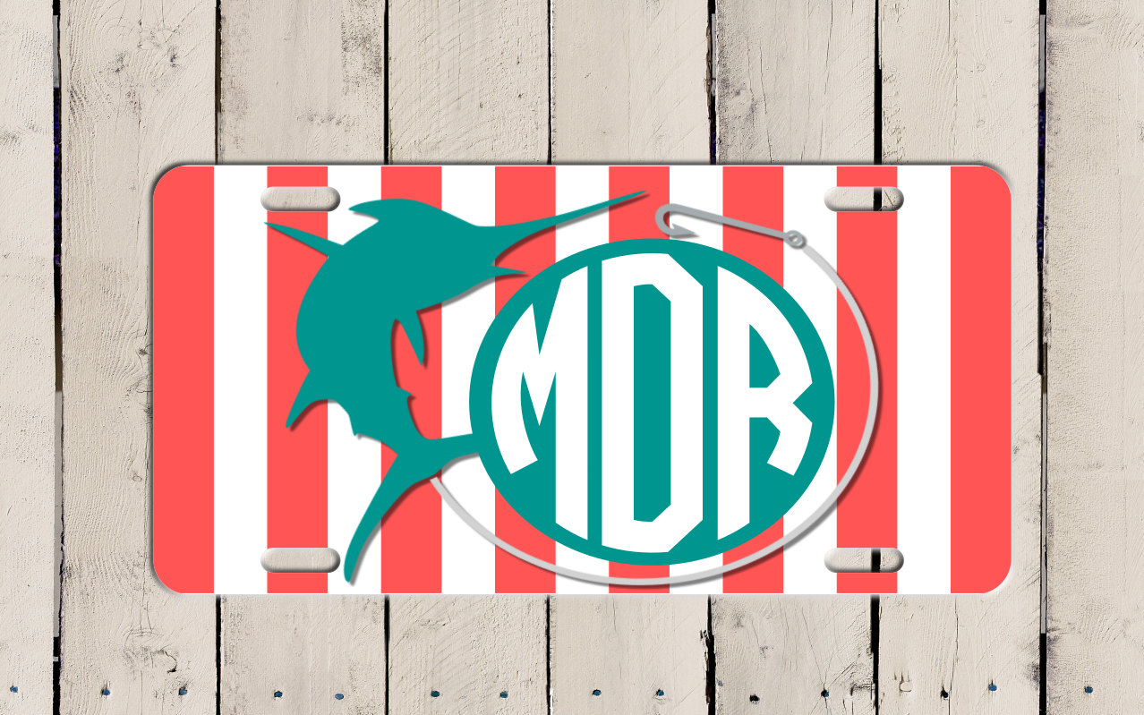 Monogram License Plate MARLIN NAUTICAL FISHING Beach Custom
