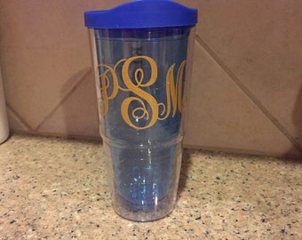 Vinyl monogram sticker for large tervis or yeti cup