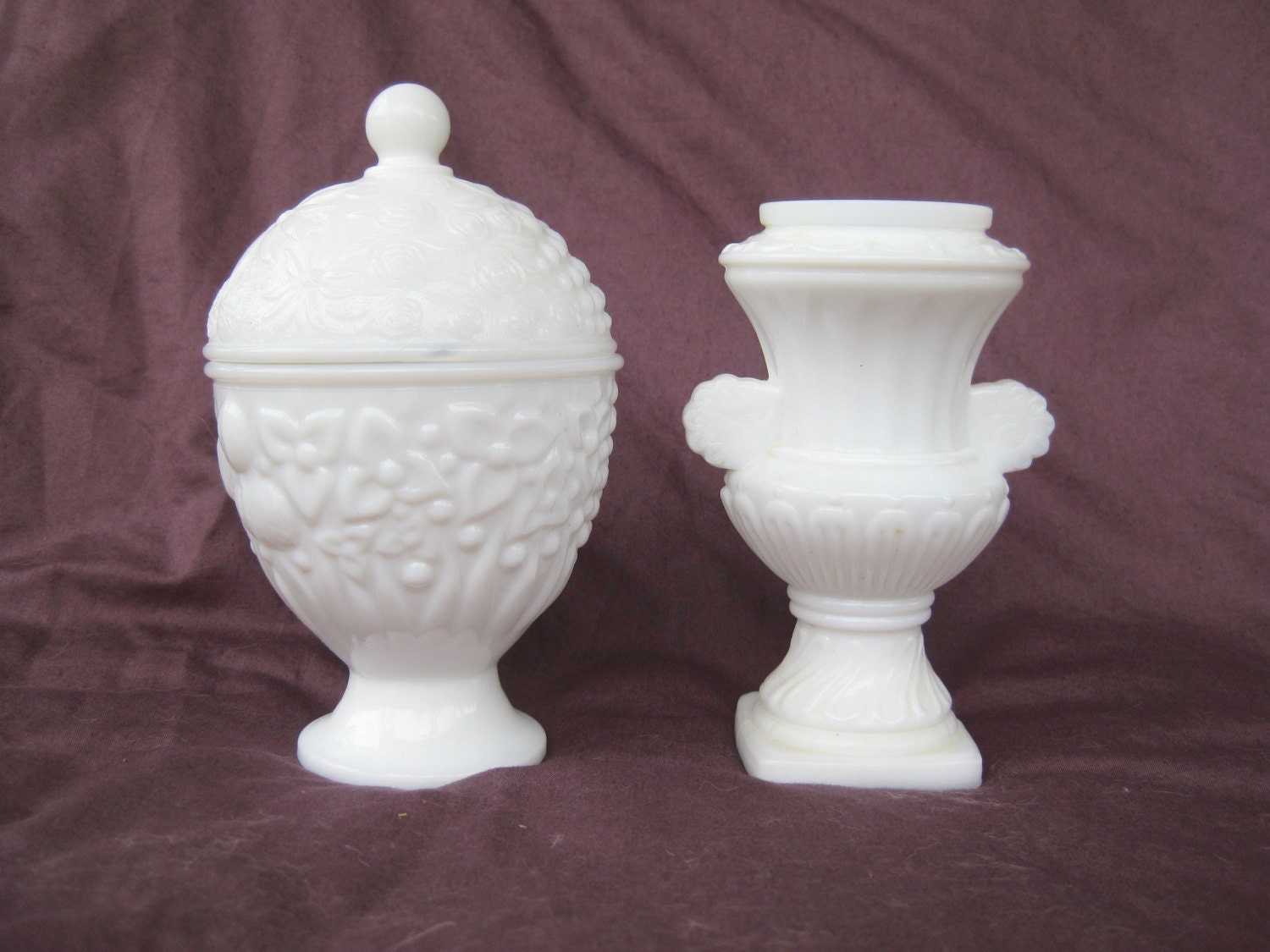 Closeout Vintage Milk Glass 2 Pieces White Egg Shaped Candy 