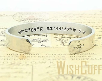 Latitude Longitude Bracelet- GPS Coordinates, Personalized Bracelet, Custom Cuff Bracelet, Gifts Idea, Anniversary, Long Distance Relations
