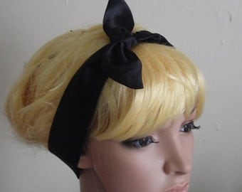 Glossy Satin Hair Scarf Rockabilly Headband Black Head Scarf 50's Head Wrap Fashion Hair Accessories