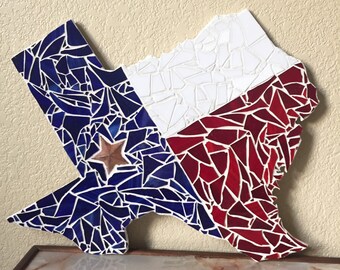 Mosaic Texas - Mosaic Wall Art - Handmade - Red, White, and Blue!!